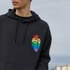YOURTURN RAINBOW HEART HOODIE PRIDE UNISEX - Felpa Con Cappuccio - Black