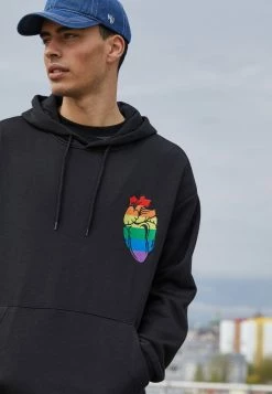YOURTURN RAINBOW HEART HOODIE PRIDE UNISEX - Felpa Con Cappuccio - Black